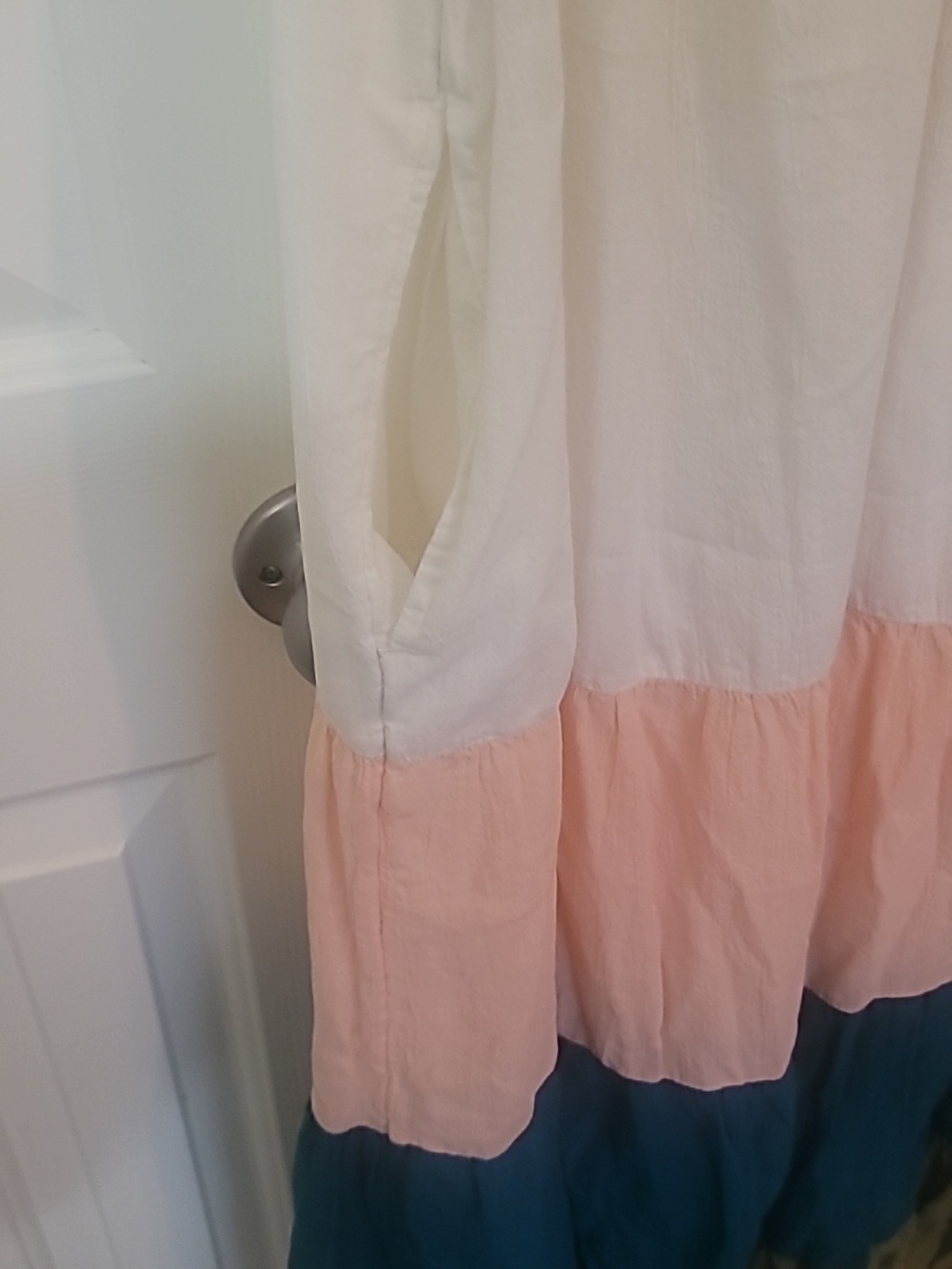 Old Navy Sleeveless Colorblock Maxi Dress in Cream, Peach, Teal & Olive - Picture 5 of 7